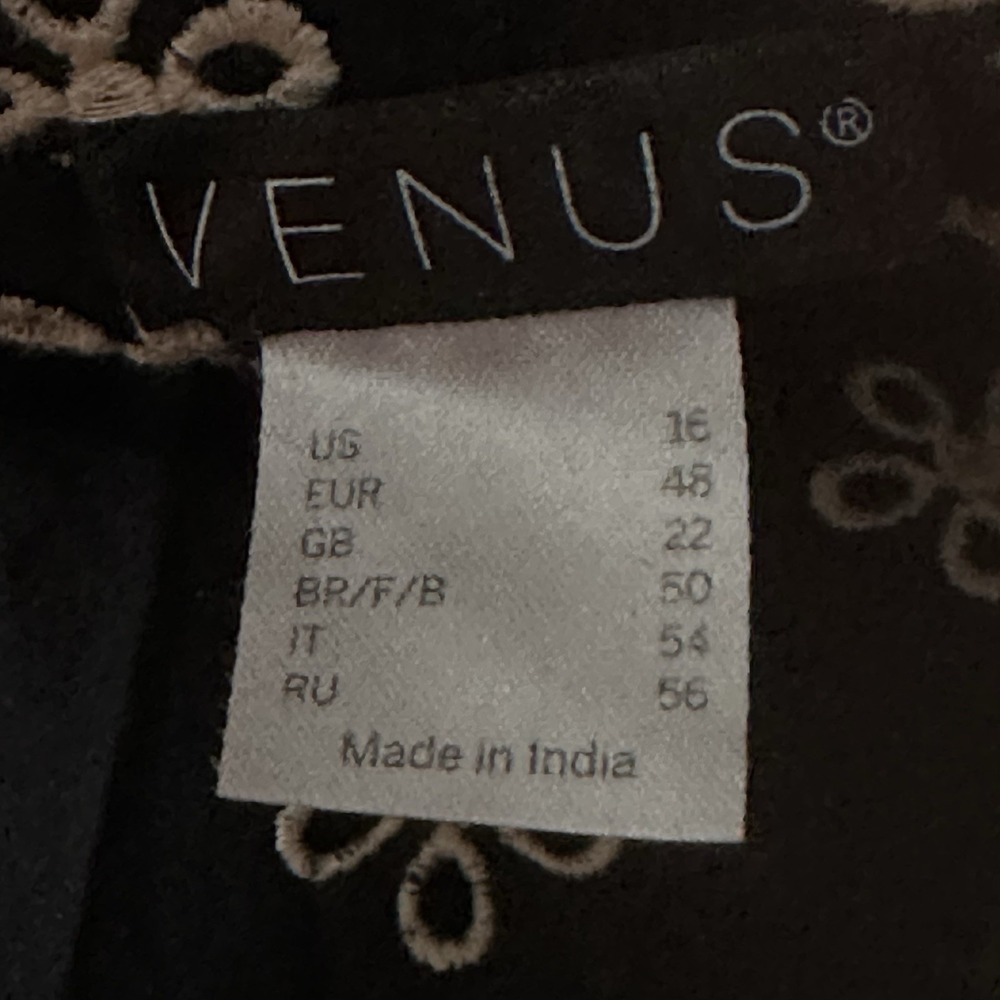 Venus Sz 16 Top High Low Button Front Black Beige Embroidered Eyelet Bell Sleeve - Picture 8 of 9